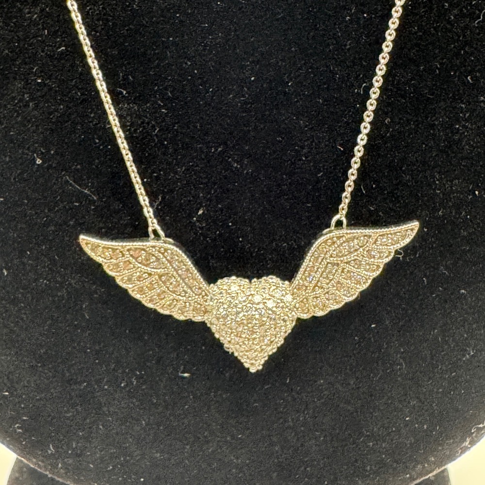 Joseph Esposito Sterling Silver 925 CZ Winged Heart Pendant Necklace Adjustable